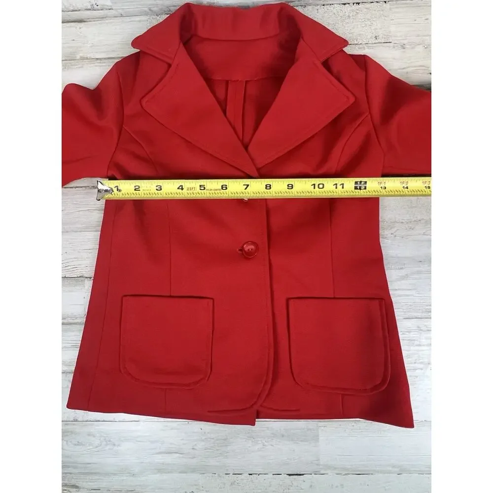 Vintage 1970s Girls Red Blazer Vest Suit Set Size 5 Jacket 2 Piece Retro Formal